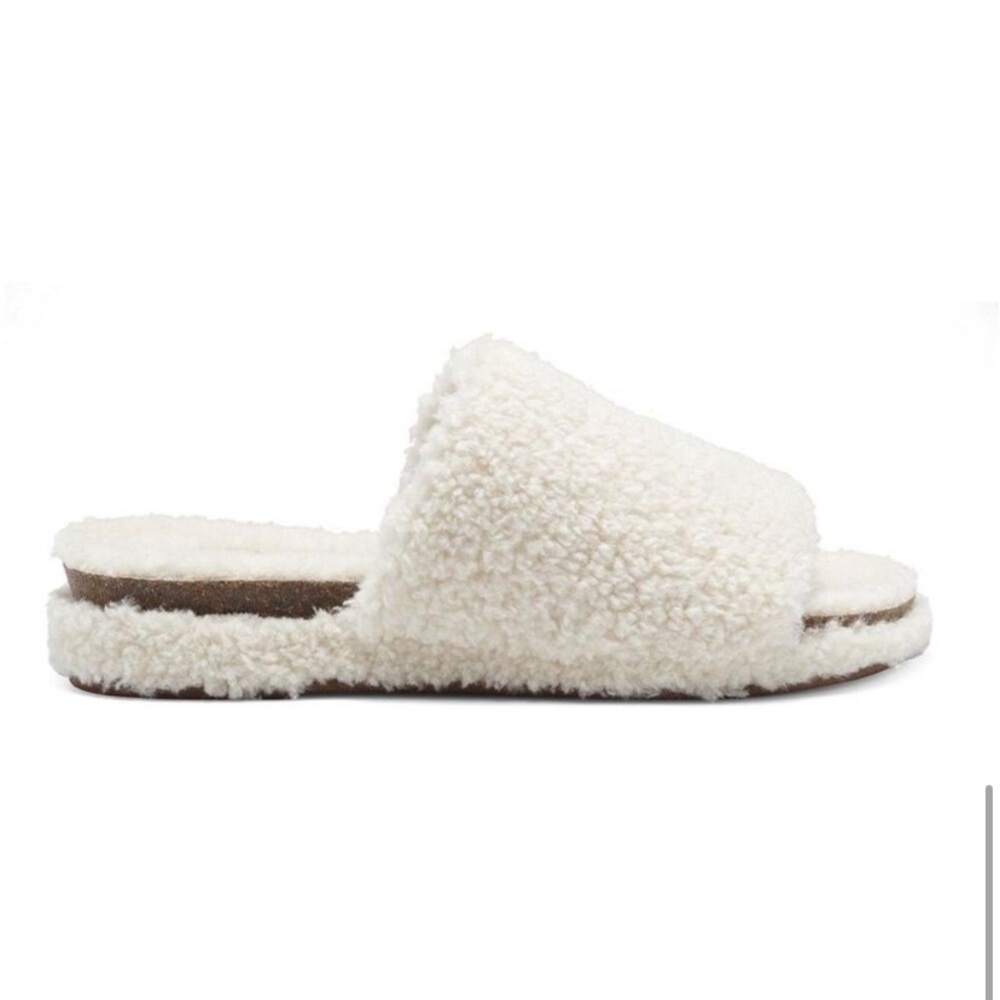 Lucky Brand Gadini Women's Faux Shearling Open Toe Slide Slippers NWT NEW